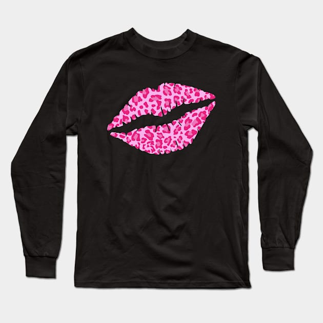 Pink Leopard Print Lips Long Sleeve T-Shirt by CraftyCatz